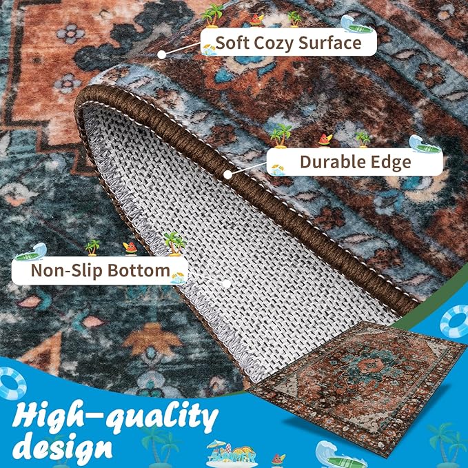 Ciicool Washable Runners Area Rug for Hallways, Ultra Soft 2'6 "x8' ft Boho Print Non-Slip Vintage Oriental Medallion Long Carpet for Kitchen Bedroom Laundry Bathroom
