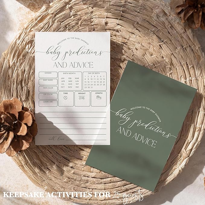 Advice For New Parents Baby Shower, Baby Predictions & Advice Cards For Baby Shower Games Activities, Wishes for Baby, 25 Double-Sided Thick Cards – Minimalist Green A07