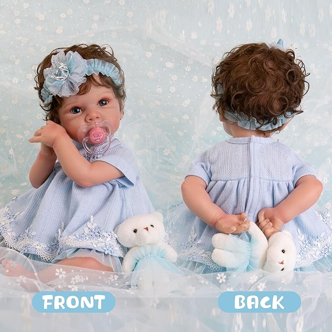 Reborn Baby Dolls Clothes Girl Blue Baby Doll Clothes 17-20 Inches Doll Outfits and Accessories for Newborn Girl