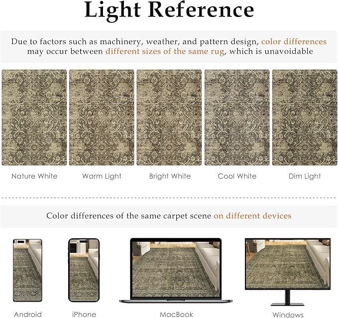 Vintage Area Rug 9x12 Light Brown Washable Living Room Large Bedroom Indoor Carpet Tribal Distressed Retro Accent Throw Rug for Office Dining Room