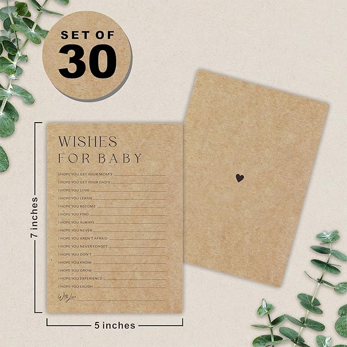 Baby Shower Game Card - Set Of 30 Minimalism Kraft Paper Double Print - Wishes For Baby Game Cards For Baby Boy Girl, Baby Announcements, Gender Reveal Games, Party Favors And Supplies - B06