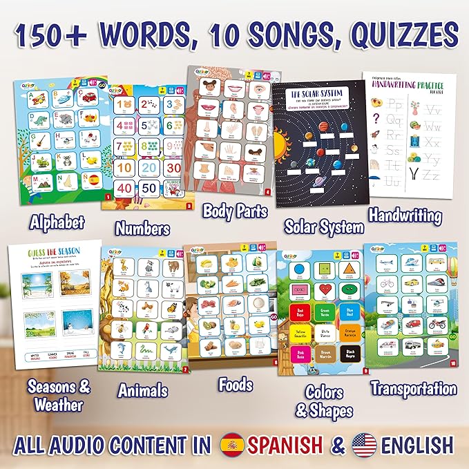 Gufino Spanish Learning for Kids: ABC Learning for Toddlers, Busy Book, Speech Therapy, Alphabet Sound Book, Preschool Learning Activities, Letter Tracing, English & Spanish, Learn Spanish for Kids