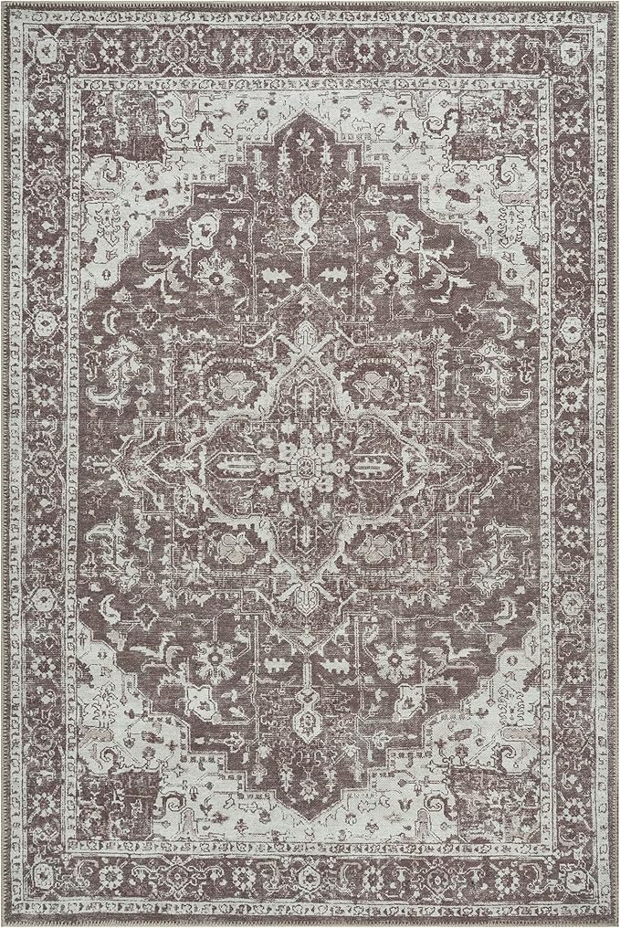 Bloom Rugs Washable Non-Slip 3' x 5' Rug - Dark Brown Traditional Medallion Area Rug for Living Room, Bedroom, Dining Room, and Kitchen - Exact Size: 3' x 5'