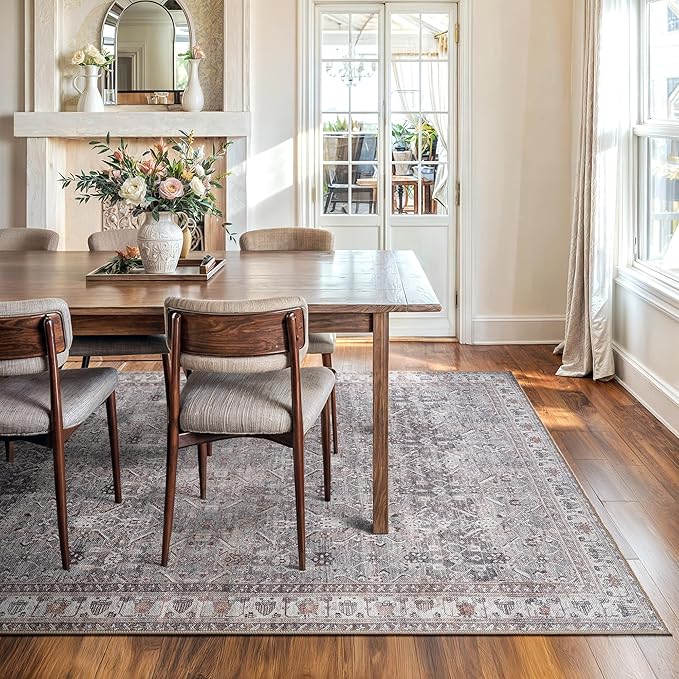 Bloom Rugs Washable Non-Slip 8' x 10' Rug - Gray Traditional Bordered Area Rug for Living Room, Bedroom, Dining Room, and Kitchen - Exact Size: 8' x 10'