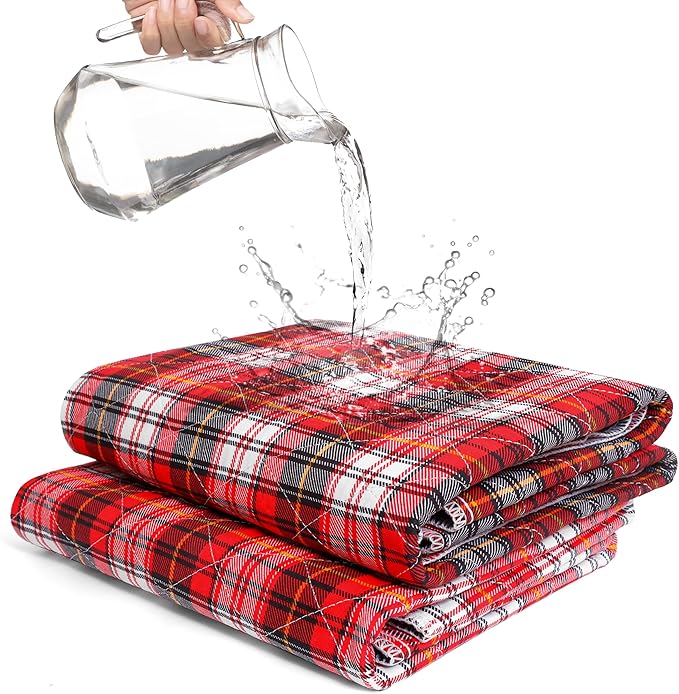 Bed Pads Washable Waterproof, Incontinence Bed Pads for Women and Men, Reusable Waterproof Mattress Protector, Non-Slip, 36" x 34", Red Plaid, 2 Pack