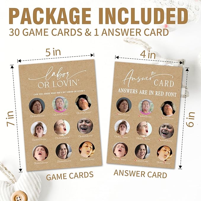 Baby Shower Game Cards - Set of 30 Labor Or Loving - Double Sided Print Baby Announcement Gender Reveal Game Card for Parents to Be - Baby Shower Party Activities Supplies - B08