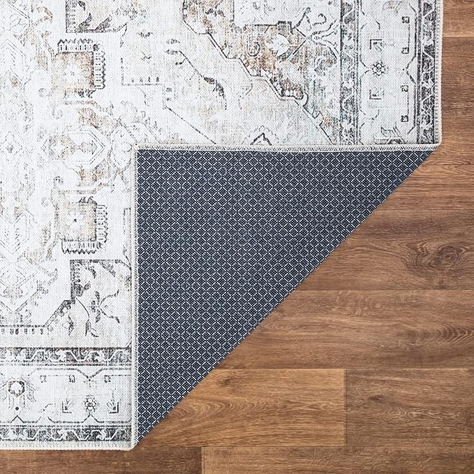 Bloom Rugs Washable Non-Slip 7 ft Runner - Brown/Beige/Charcoal Traditional Runner for Entryway, Hallway, Bathroom, and Kitchen - Exact Size: 2.5' x 7'