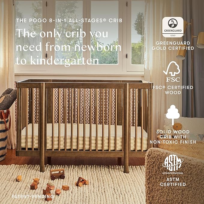 babyletto Pogo 8-in-1 All Stages Convertible Crib - GREENGUARD Gold Certified - Baby Crib Conversion Kits for Bassinet & Full-Size Crib to Toddler Bed, Baby Bed & More - Portable & Adjustable