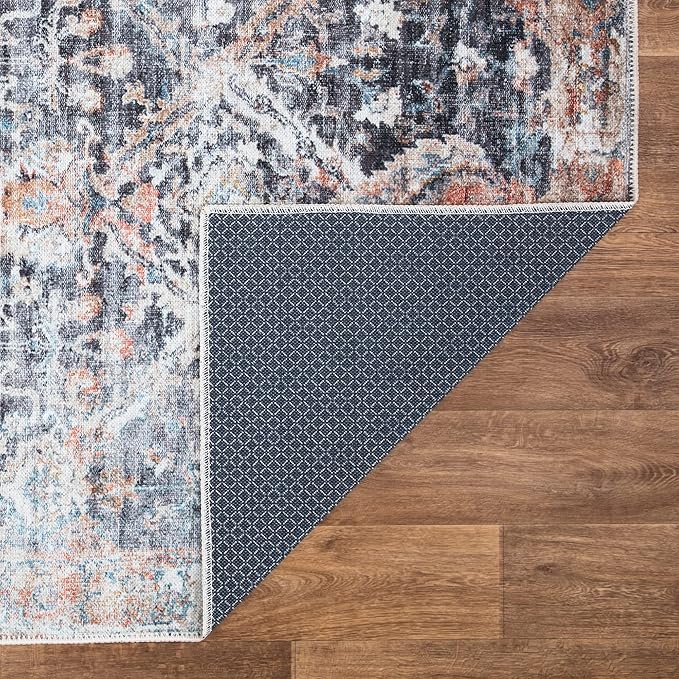 Bloom Rugs Washable Non-Slip 7 ft Runner - Orange/Black Traditional Runner for Entryway, Hallway, Bathroom, and Kitchen - Exact Size: 2.5' x 7'