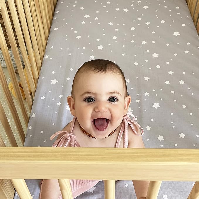 Newton Baby Organic Fitted Crib Sheet (2-Pack) - Ultra Breathable and Soft, 100% Organic Muslin Cotton, Stardust Print in Twilight Grey + Solid White, Fits All Standard Cribs