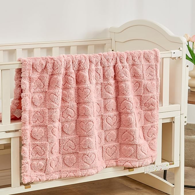 Yurhap Fleece Baby Blanket Heart Checkered Blanket, Ultra Soft Cozy Baby Blankets for Girls Boys, Fluffy Infant Toddler Newborn Receiving Blankets for Crib Stroller 30”×40” (Dark Pink)