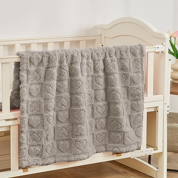 Yurhap Fleece Baby Blanket Heart Checkered, Ultra Soft Cozy Baby Blankets for Boys Girls, Fluffy Infant Toddler Newborn Receiving Gifts for Crib Stroller 30"x40" (Oxford Tan)