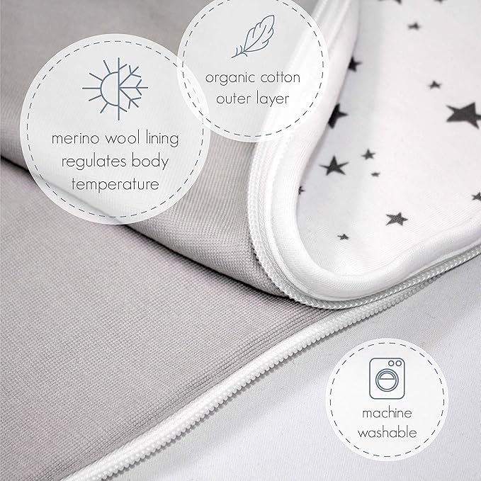 Woolino 4 Season Sleep Sack - Ultimate Merino Wool and Organic Cotton Sleeping Bag - Two-Way Zipper Adjustable Universal Size Sleep Sack for Baby (2-24 Months) - Polar Bear
