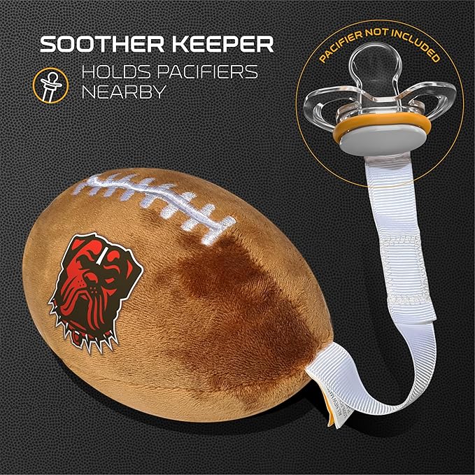 Cleveland Browns Plush Football Pacifier Holder by Smilo - Officially Licensed NFL Soother Holder - Soft Plush Toy and Dummy Holder - Fits Any Pacifier - Stroller Accessory & Newborn Essential