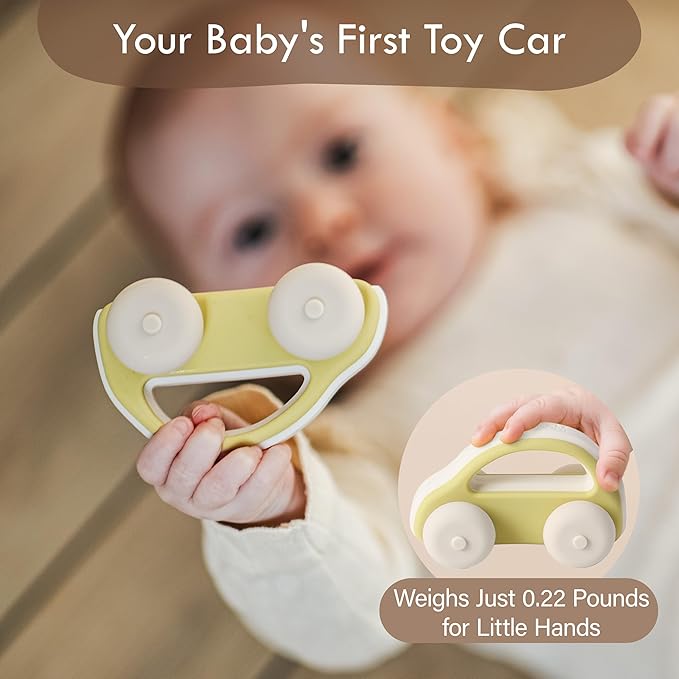 Moonkie Food-Grade Silicone Toy Cars for Toddlers 6M+ | Push & Go Baby Vehicles | One-Piece Safe Design, Easy to Clean & Grasp | Perfect 1st Birthday Gift | 3-Pack