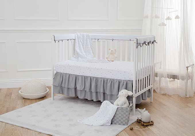 American Baby Company 3 Pack 100% Natural Cotton Fitted Crib Sheets 52" x 28" - Soft, Breathable, Hypoallergenic & Gentle Toddler Bed Sheets, Gray Stars/Gray/White, Neutral for Boys & Girls