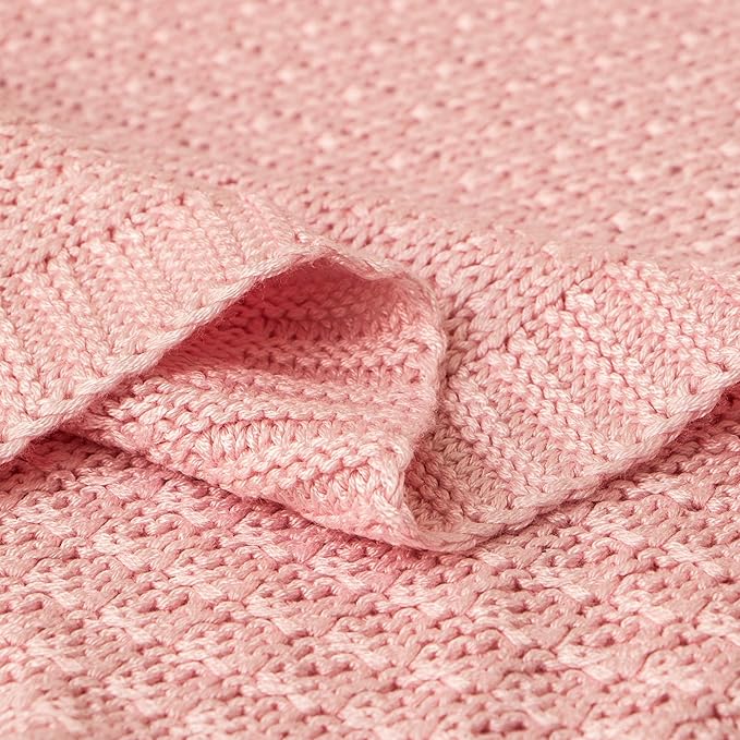NTBAY Cable Knit Cooling Toddler Blanket, Soft and Breathable Baby Blanket 30x40 Inches Made from Rayon Derived from Bamboo for Crib, Stroller, Nursery, Pink