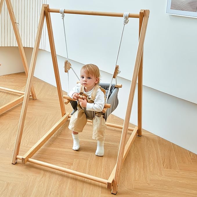 Avenlur Spruce Baby and Toddler Foldable Swing Set with Stand - Premium Montessori, Waldorf Style Self-Standing Indoor Swingset for Children 6m to 3 Yrs - Perfect for Home, Child Day Care, & Preschool