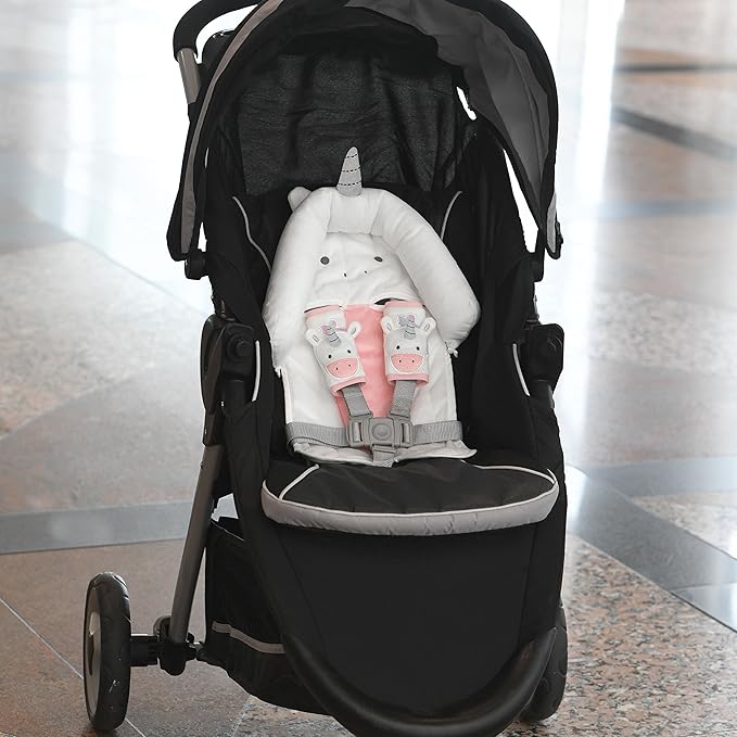 Travel Bug Baby & Toddler 3-Piece Head Support & Strap Covers Set for Car Seats, Strollers & Bouncers … (Unicorn)