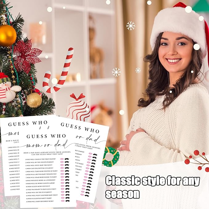 ZIIUFRN Baby Shower Games(5" X 7"), 30 Sets Modern Black and White Baby Guess Who Mom or Dad Game Cards, Boy Girl Gender Neutral Baby Shower Supplies-B08