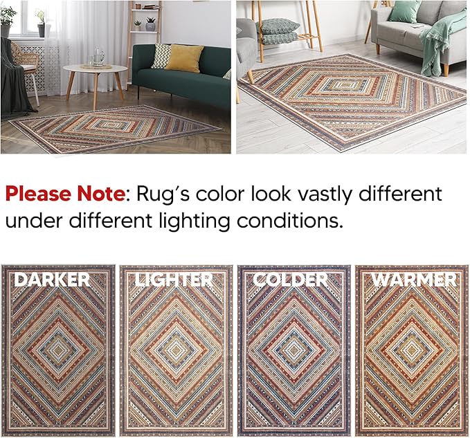 Keen Home Design 6x9 Rug - Machine Washable Area Rug with Non-Slip Backing, Ideal for Living Room, Dining Room, Bedroom - Vintage, Easy Clean, Durable, Low Pile Rug - (6' x 9')