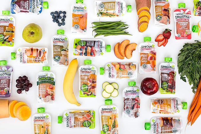 Sprout Organic Baby Food Pouches Stage 3, Organically Sourced Meat Protein, Root Vegetables Apple w/ Beef, 4 Ounce (Pack of 12)