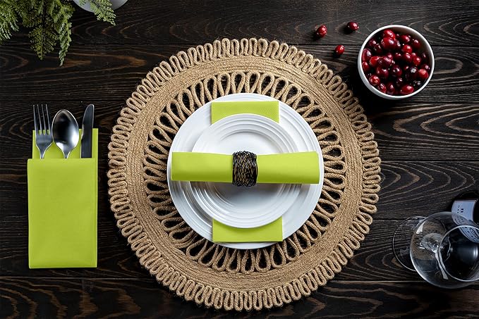 Linen-Feel Kiwi Paper Napkins - Decortive Cloth-Like Disposable Dinner Napkins - Soft And Absorbent Napkins for Thanksgiving, Party, Wedding, Bathroom Or Any Occasion. (Pack of 100)