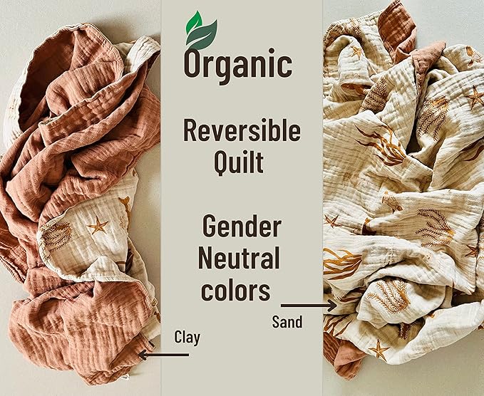 Leyl&Ari Basic Toddler Blanket | Organic Cotton Reversable Toddler Crib Blanket | Gender Neutral (Under The sea Friends)