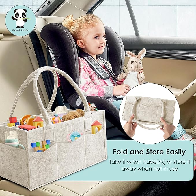 HIPHOP PANDA 2-Pack Diaper Caddy Organizer - Nursery Storage Bin & Car Organizer for Diapers, Wipes, and Baby Essentials - Dual-Color Solid Set (Green/Oatmeal), Large Size