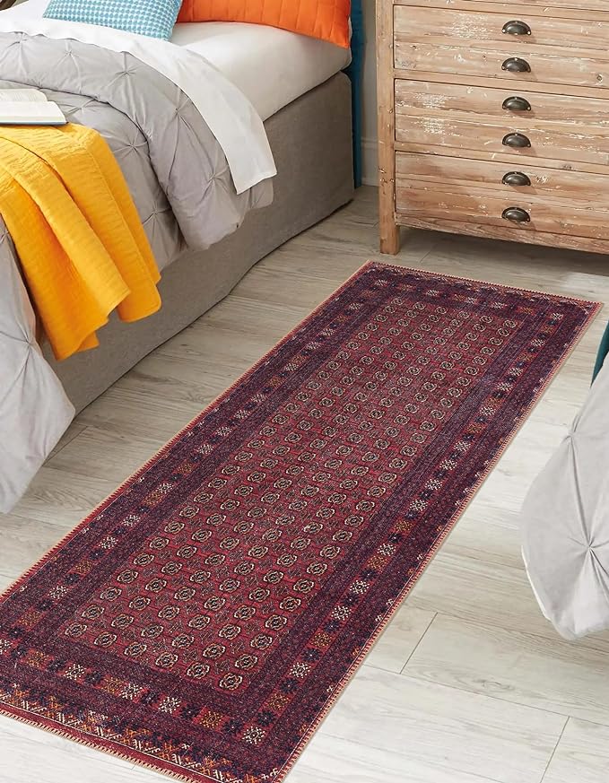Keen Home Design 2x12 Rug - Machine Washable Runner with Non-Slip Backing, Ideal for Hallway, Entryway, Kitchen, Laundry Room - Vintage, Easy Clean, Durable, Low Pile Rug - (2'6" x 12')