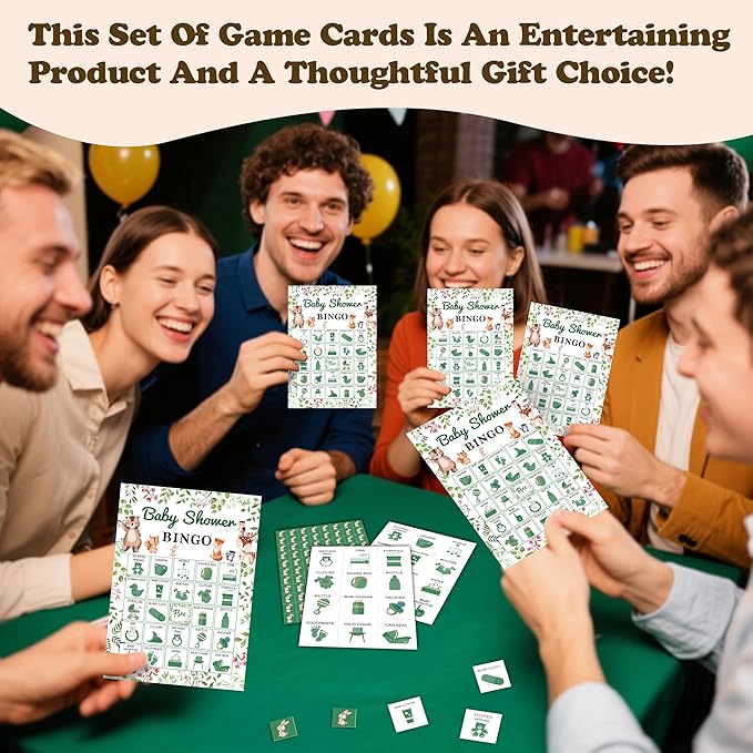 Baby Shower Bingo Game Cards, Jungle Safari Baby Shower Bingo, Wild Animals Gender Reveal Party Favors Supplies, Game Sets for Adults Large Group Party Activities for Family -A07