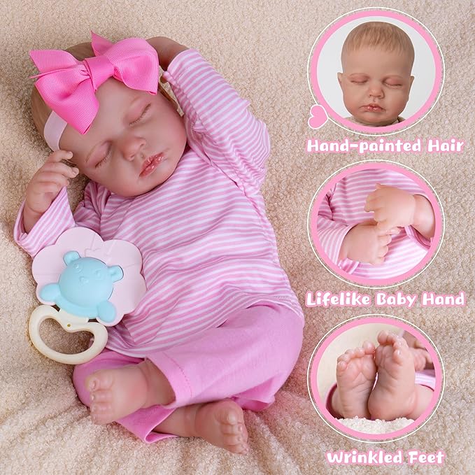 Reborn Baby Dolls 20-Inch Soft Body Realistic Baby Doll That Look Real Life Baby Girl Dolls with Hand-Painted Details Lifelike Sleeping Baby Doll with Clothes Toy Gift Set for Kids Age 3+