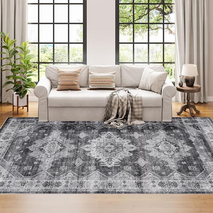 Dripex Washable Area Rug 6x9 Living Room Rug Stain & Water Resistant Foldable Thin Vintage Rugs Bedroom Rug Floor Carpet for Dining Room Kitchen Bathroom Farmhouse Office