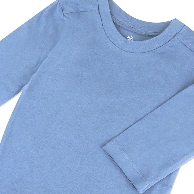 HonestBaby 5-Pack Long Sleeve T Shirts 100% Organic Cotton for Toddler, Little Kids Boys, Girls