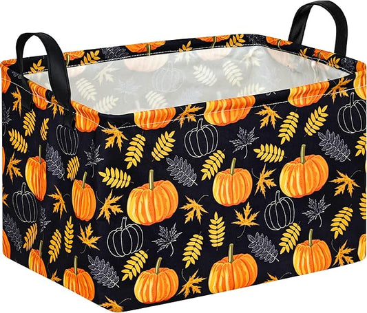 Rectangle Golden Pumpkin Gift Storage Home Shelf Storage Basket Organizer Box Clothes Laundry Hamper Toys Nursery Basket Baby Laundry Basket with Handles