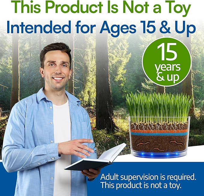 Worm Habitat Kit - Transparent Ecosystem Learning Container for Worm Observation and Soil Layer Studies - Composting Science Projects and Lab Use - Intended for Ages 15 & Older