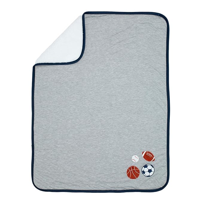 Lambs & Ivy Hall of Fame Sports Jersey/Faux Shearling Cozy Baby Blanket