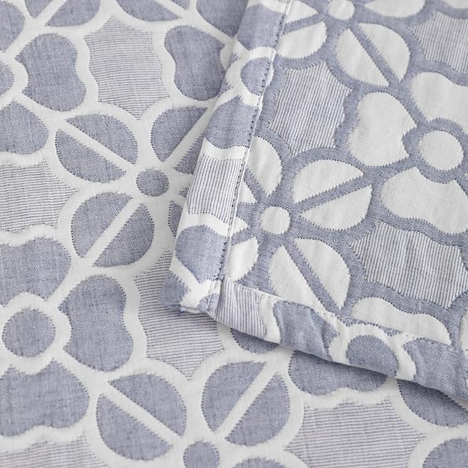NTBAY 3 Layer Oversized Muslin Cotton Toddler Blanket, 45x60 Inches Jacquard Reversible Nursery Bed Blanket, Super Soft and Thermal Crib Blanket for All Seasons, Baby Gift, 45"x60", Blue Clover