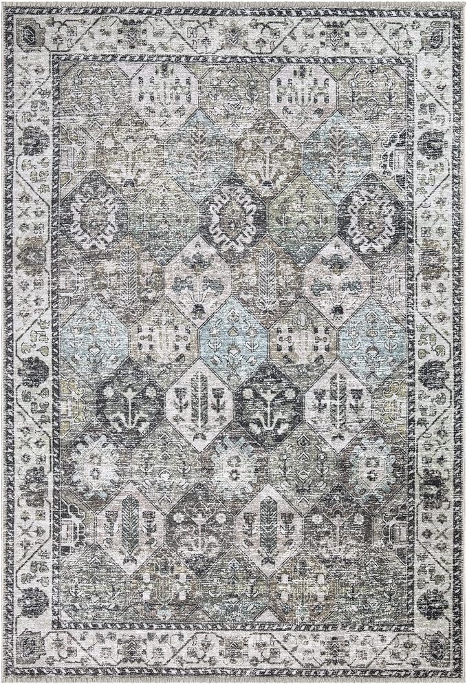 Bloom Rugs Caria Washable Non-Slip 6x9 Rug - Beige/Olive Traditional Area Rug for Living Room, Bedroom, Dining Room, and Kitchen - Exact Size: 6' x 9'