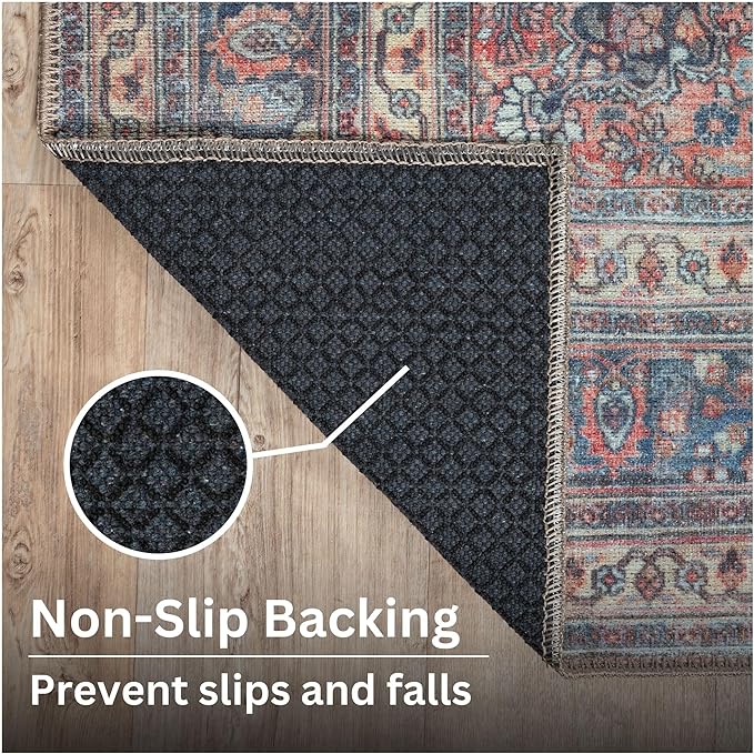 Bloom Rugs Washable Non-Slip 6' x 9' Rug - Multicolor Traditional Medallion Area Rug for Living Room, Bedroom, Dining Room, and Kitchen - Exact Size: 6' x 9'