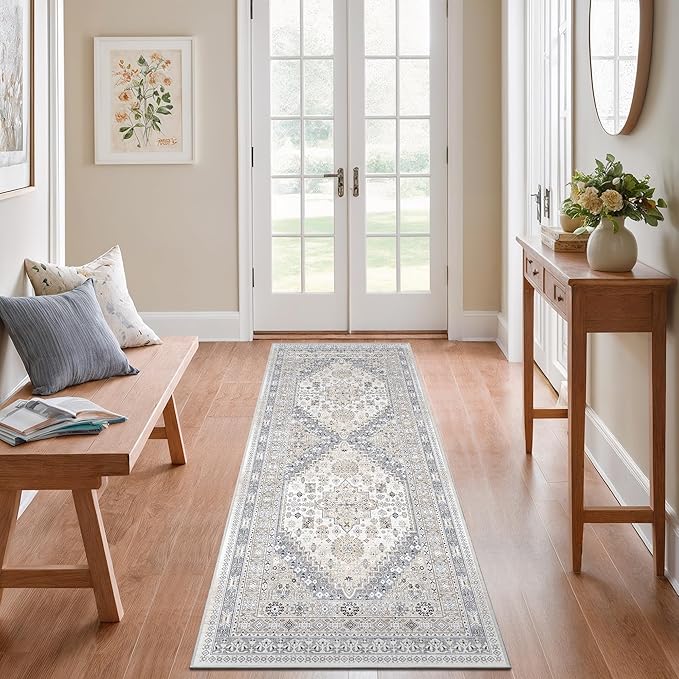 zesthome 2x6 Runner Rug for Hallways, Machine Washable Rug, Non Slip Vintage Low Pile Runners, Stain Resistant Runners for Entryway, Kitchen, Bathroom, Laundry Room, Corridor