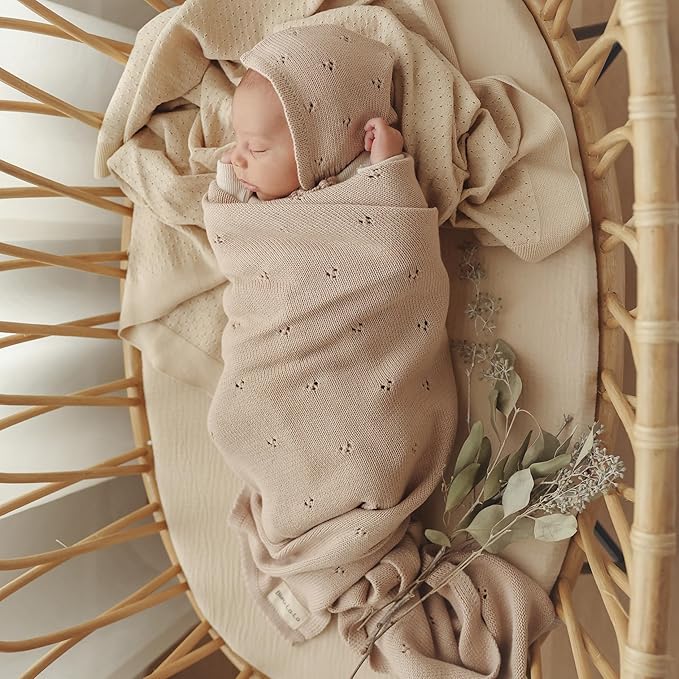 Organic Pointelle Receiving Swaddle Blanket for Girls - 100% Luxury Organic Soft Cotton Knit Warm Cozy Cuddle Stroller Blanket for Newborns, Infants, & Toddlers (Sugar Plum)