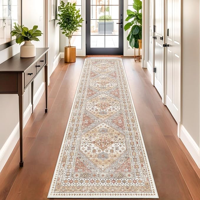 zesthome Washable Runner Rug 2.5x10 - Stain Resistant Entryway Rug,Ultra-Thin Kitchen Rugs, Anti Slip Backing Runner Rugs for Entrance Laundry Room Indoor Hallway (Orange,2.5'x10')