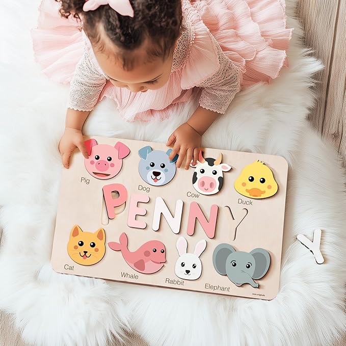 Custom Handmade Puzzles for Toddlers, Multi Color Scheme Options Wooden Name Puzzle, Easter Gifts, New Baby Gifts, Birthday Gift for Baby, Kid, Toddler, Toddler Toy