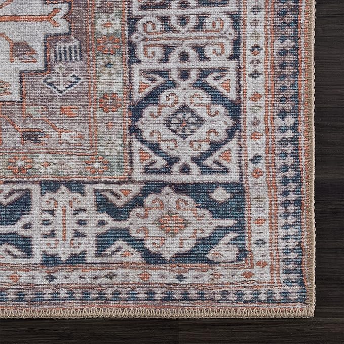 Bloom Rugs Washable 10 ft Runner - Brown/Blue/Orange Traditional Runner for Entryway, Hallway, Bathroom, and Kitchen - Exact Size: 2.5' x 10'