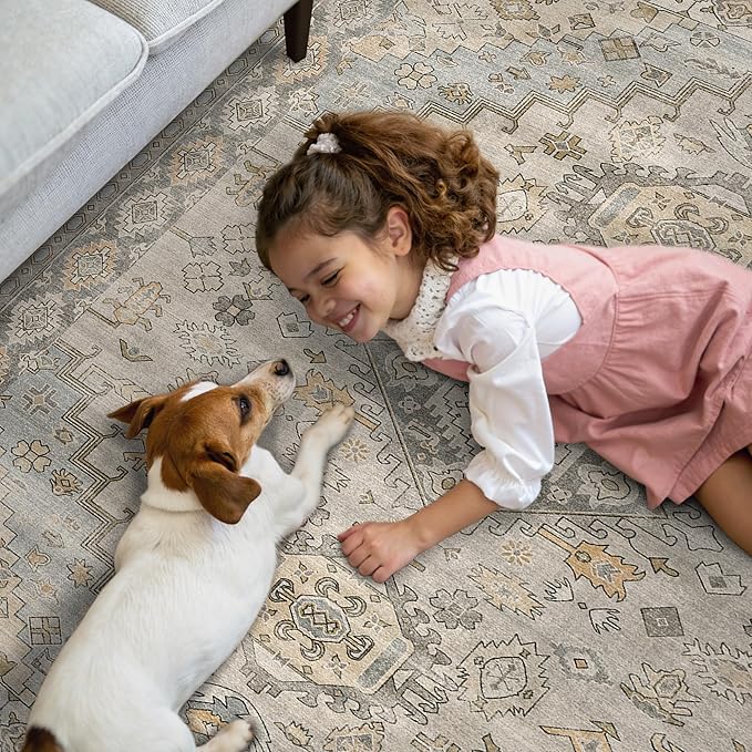 GENIMO Runner Rug 2x5 Non Slip Machine Washable Vintage Hallway Runner Rug, Low Pile Lightweight Rugs for Entryway, Hallway, Kitchen and Corridor, Antique Taupe