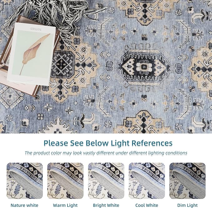 Dripex Vintage 5x7 Area Rugs - Large Washable Area Rug for Living Room Bedroom Oriental Medallion Floral Print Floor Carpet Low-Pile Indoor Soft Non-Slip Accent Rug Farmhouse Home Office Decor