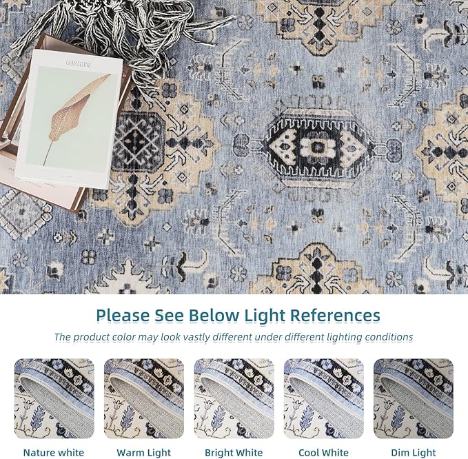 Dripex Vintage Washable Area Rug - 4x6 Distressed Rugs for Living Room Bedroom Oriental Medallion Floral Print Carpet Low-Pile Indoor Soft Non-Slip Accent Rug Farmhouse Office Home Decor