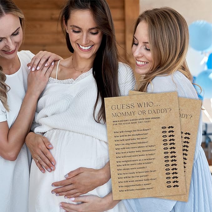 Baby Shower Game Card - Set of 30 Minimalism Kraft Paper Double Print - Guess Who? Mommy Or Daddy Game Cards for Baby Boy Girl, Baby Announcements, Gender Reveal Games, Party Favors and Supplies-B03