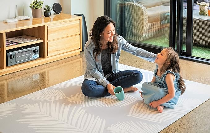 Cushmat Stylish Reversible Foam Play Mat (Large, Palm Gray - Blue Diamonds) - Soft, Waterproof, Durable Play mat for Infants, Babies, Toddler, Kids & Grownup - 6.5ft x 4.5ft